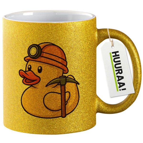 Glitzertasse Quietscheente Bergbau Gummiente Glück auf 330ml
