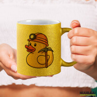 Glitzertasse Quietscheente Bergbau Gummiente Glück auf 330ml