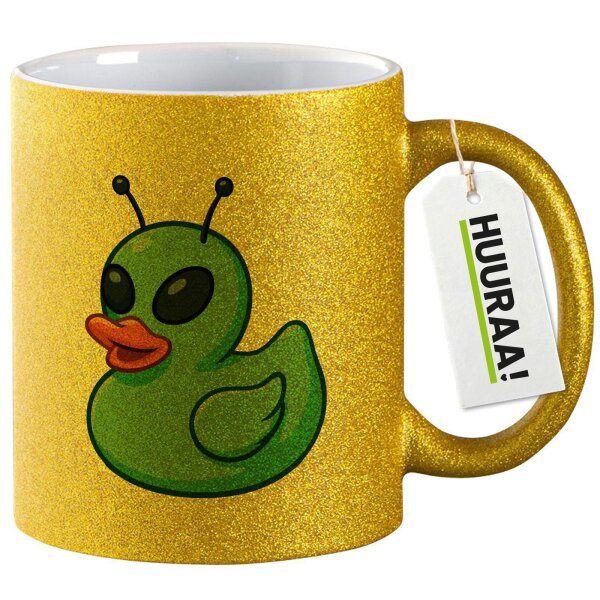 Glitzertasse Quietscheente Alien Gummiente Ufo 330ml