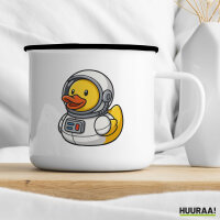 Emaille Tasse Quietscheente Astronaut Gummiente Raumfahrer 300ml Vintage