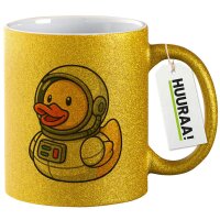 Glitzertasse Quietscheente Astronaut Gummiente 330ml