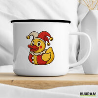 Emaille Tasse Quietscheente Joker Gummiente Hofnarr 300ml Vintage Emaille Becher