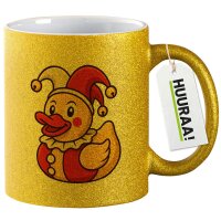 Glitzertasse Quietscheente Joker Gummiente Hofnarr 330ml
