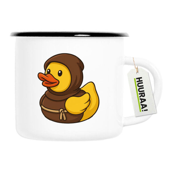 Emaille Tasse Quietscheente Mönch Gummiente Kloster 300ml Vintage Emaille Becher