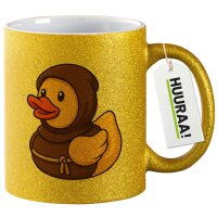 Glitzertasse Quietscheente Mönch Gummiente Kloster 330ml