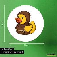 Aufkleber Quietscheente Mönch Gummiente Kloster 10cm rund