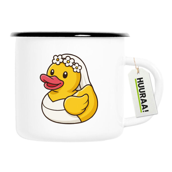 Emaille Tasse Quietscheente Braut Gummiente Hochzeit 300ml Vintage Emaille Becher