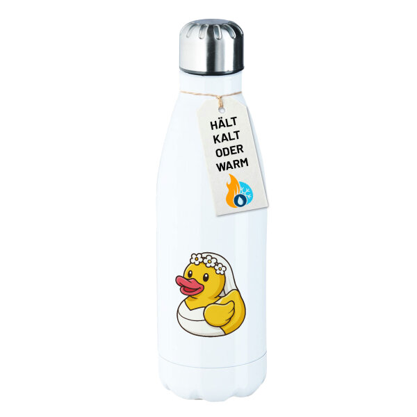 Trinkflasche Quietscheente Braut Gummiente Hochzeit 500ml Edelstahl Wasserflasche