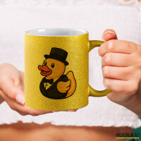 Glitzertasse Quietscheente Bräutigam Gummiente Hochzeit 330ml