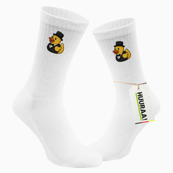 Unisex Socken Quietscheente Bräutigam Gummiente Hochzeit Größe 37/46 White Motiv Tennissocken