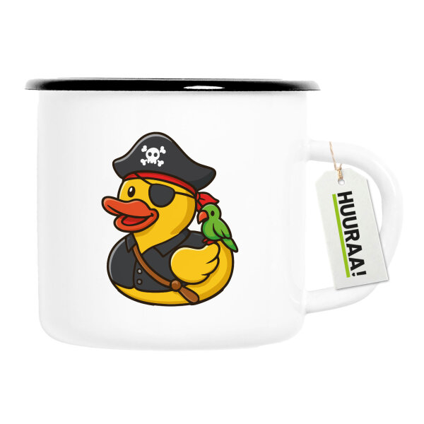 Emaille Tasse Quietscheente Pirat Gummiente Freibeuter 300ml Vintage Emaille Becher