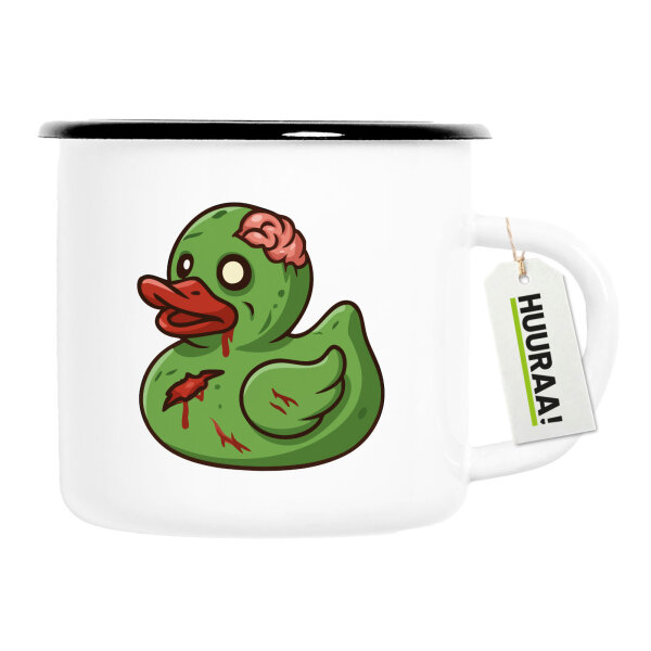 Emaille Tasse Quietscheente Zombie Gummiente Halloween 300ml Vintage