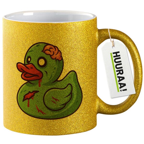 Glitzertasse Quietscheente Zombie Gummiente Halloween 330ml