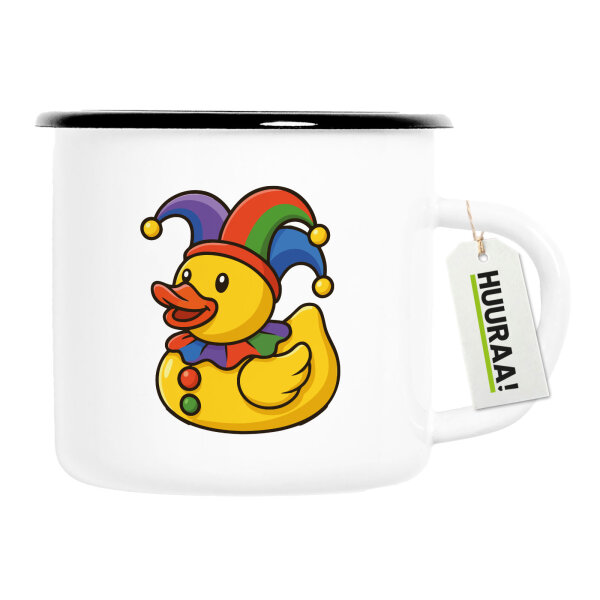 Emaille Tasse Quietscheente Karneval Gummiente Jeck 300ml Vintage