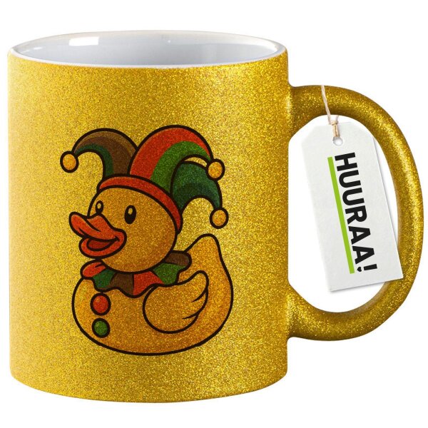 Glitzertasse Quietscheente Karneval Gummiente Jeck 330ml