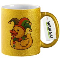 Glitzertasse Quietscheente Karneval Gummiente Jeck 330ml