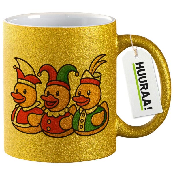Glitzertasse Quietscheente Dreigestirn Gummiente Karneval 330ml