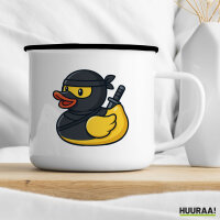 Emaille Tasse Quietscheente Ninja Gummiente Krieger 300ml Vintage Emaille Becher