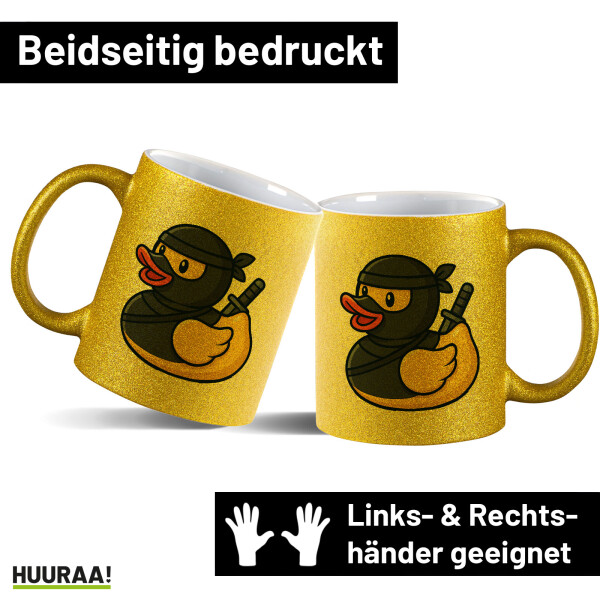 Glitzertasse Quietscheente Ninja Gummiente Krieger 330ml