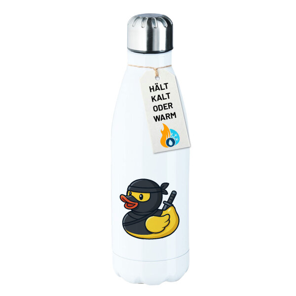 Trinkflasche Quietscheente Ninja Gummiente Krieger 500ml Edelstahl Wasserflasche