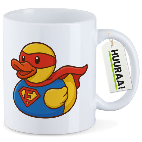 Kaffeetasse Quietscheente Superheld Gummiente Hero 330ml