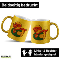 Glitzertasse Quietscheente Superheld Gummiente Hero 330ml