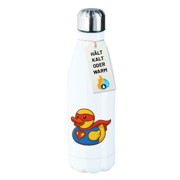Edelstahl-Trinkflasche Quietscheente Superheld Gummiente Hero 500ml Wasserflasche
