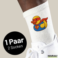 Unisex Socken Quietscheente Superheld Gummiente Hero Größe 37/46 White Motiv Tennissocken