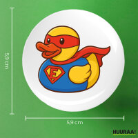 Button Quietscheente Superheld Gummiente Hero rund