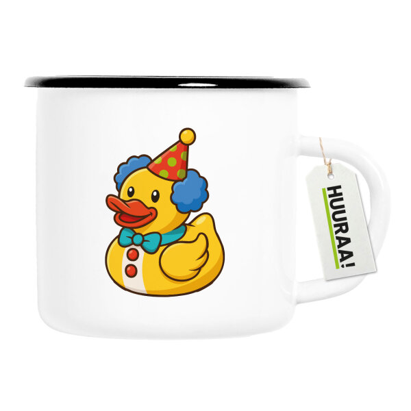 Emaille Tasse Quietscheente Clown Gummiente Zirkus 300ml Vintage Emaille Becher