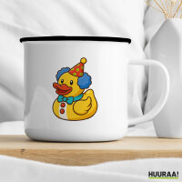 Emaille Tasse Quietscheente Clown Gummiente Zirkus 300ml Vintage