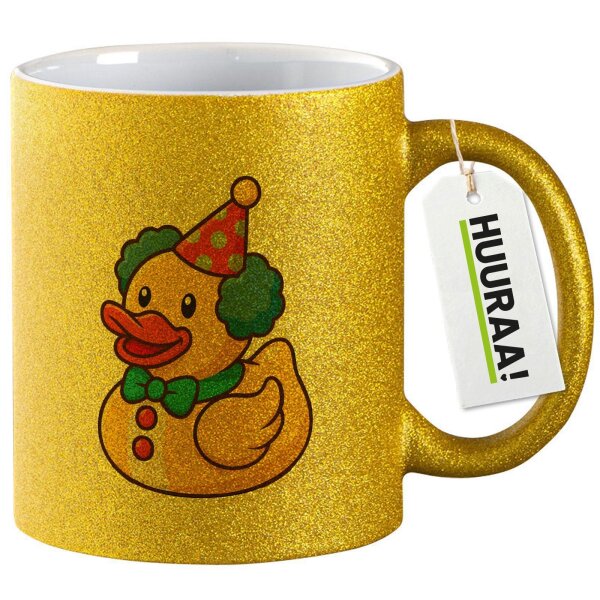 Glitzertasse Quietscheente Clown Gummiente Zirkus 330ml