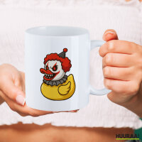 Kaffeetasse Quietscheente Horrorclown Gummiente Gruselclown 330ml