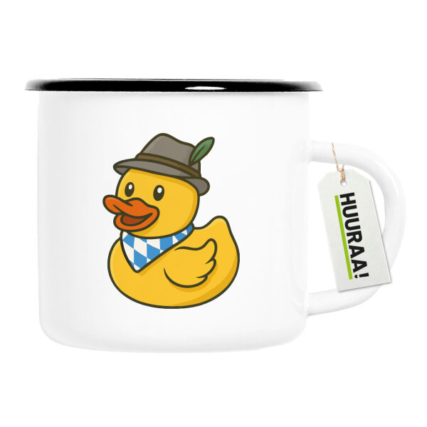 Emaille Tasse Quietscheente Bayern Gummiente Oktoberfest 300ml Vintage Emaille Becher