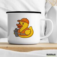 Emaille Tasse Quietscheente Müllmann Gummiente Müllabfuhr 300ml Vintage Emaille Becher