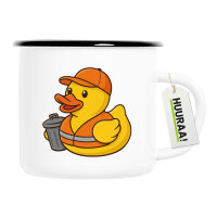 Emaille Tasse Quietscheente Müllmann Gummiente...