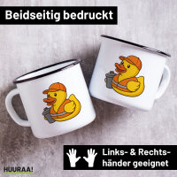 Emaille Tasse Quietscheente Müllmann Gummiente...