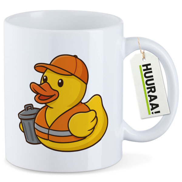 Kaffeetasse Quietscheente Müllmann Gummiente Müllabfuhr 330ml