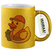 Glitzertasse Quietscheente Müllmann Gummiente Müllabfuhr 330ml