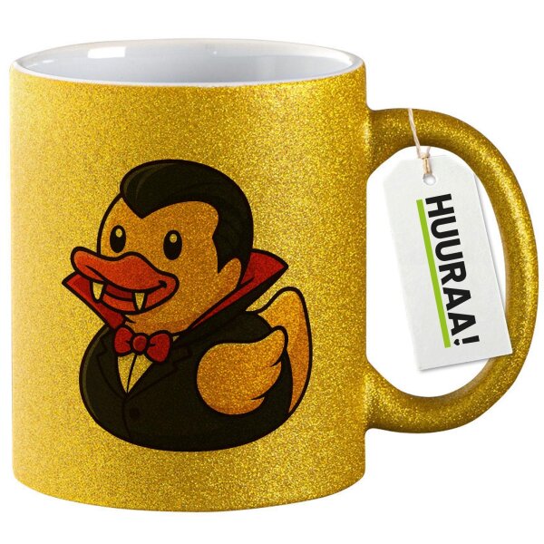 Glitzertasse Quietscheente Vampir Gummiente Blutsauger 330ml