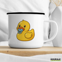 Emaille Tasse Quietscheente Baby Gummiente Säugling 300ml Vintage