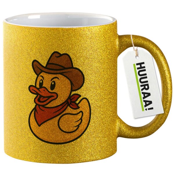 Glitzertasse Quietscheente Cowboy Gummiente Wilder Westen 330ml
