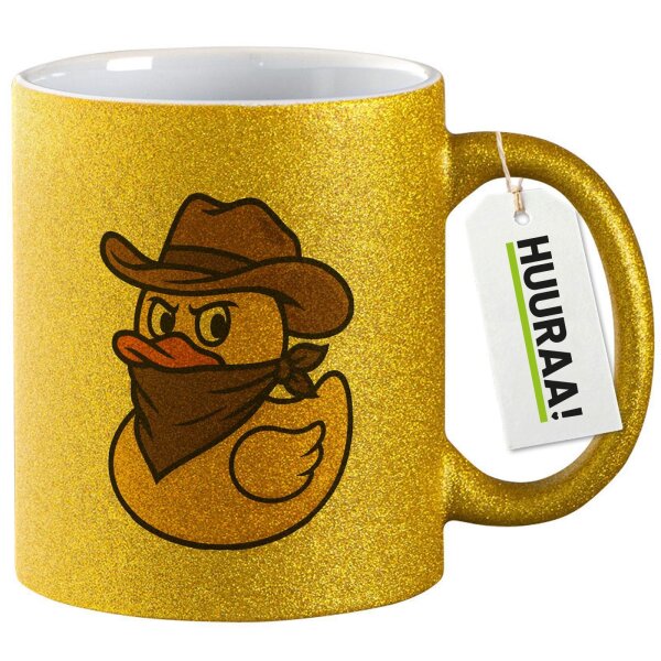 Glitzertasse Quietscheente Bandit Gummiente Räuber 330ml