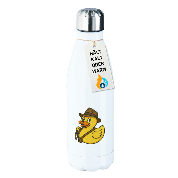 Trinkflasche Quietscheente Abenteurer Gummiente Entdecker 500ml Edelstahl Wasserflasche
