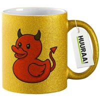 Glitzertasse Quietscheente Teufel Gummiente Luzifer 330ml