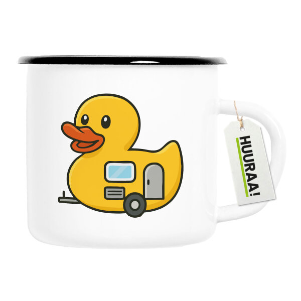 Emaille Tasse Quietscheente Camper Gummiente Wohnwagen 300ml Vintage