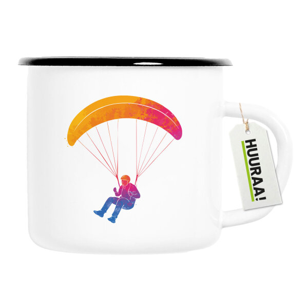 Emaille Tasse Paragliding Gleitschirmfliegen 300ml Vintage Emaille Becher