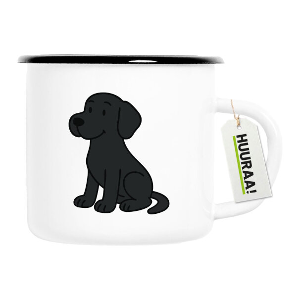 Emaille Tasse schwarzer Labrador Retriever Black Labi Comic 300ml Vintage Emaille Becher