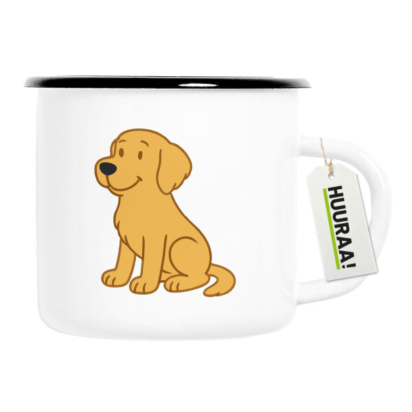 Emaille Tasse Golden Retriever Goldie Comic 300ml Vintage Emaille Becher