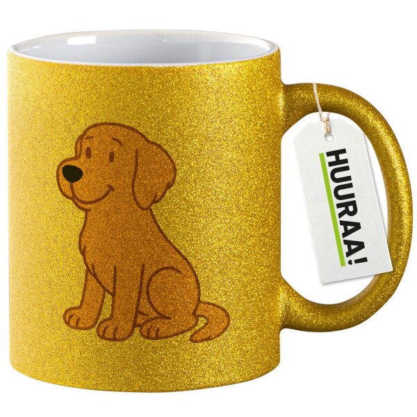 Glitzertasse Golden Retriever Goldie Comic 330ml